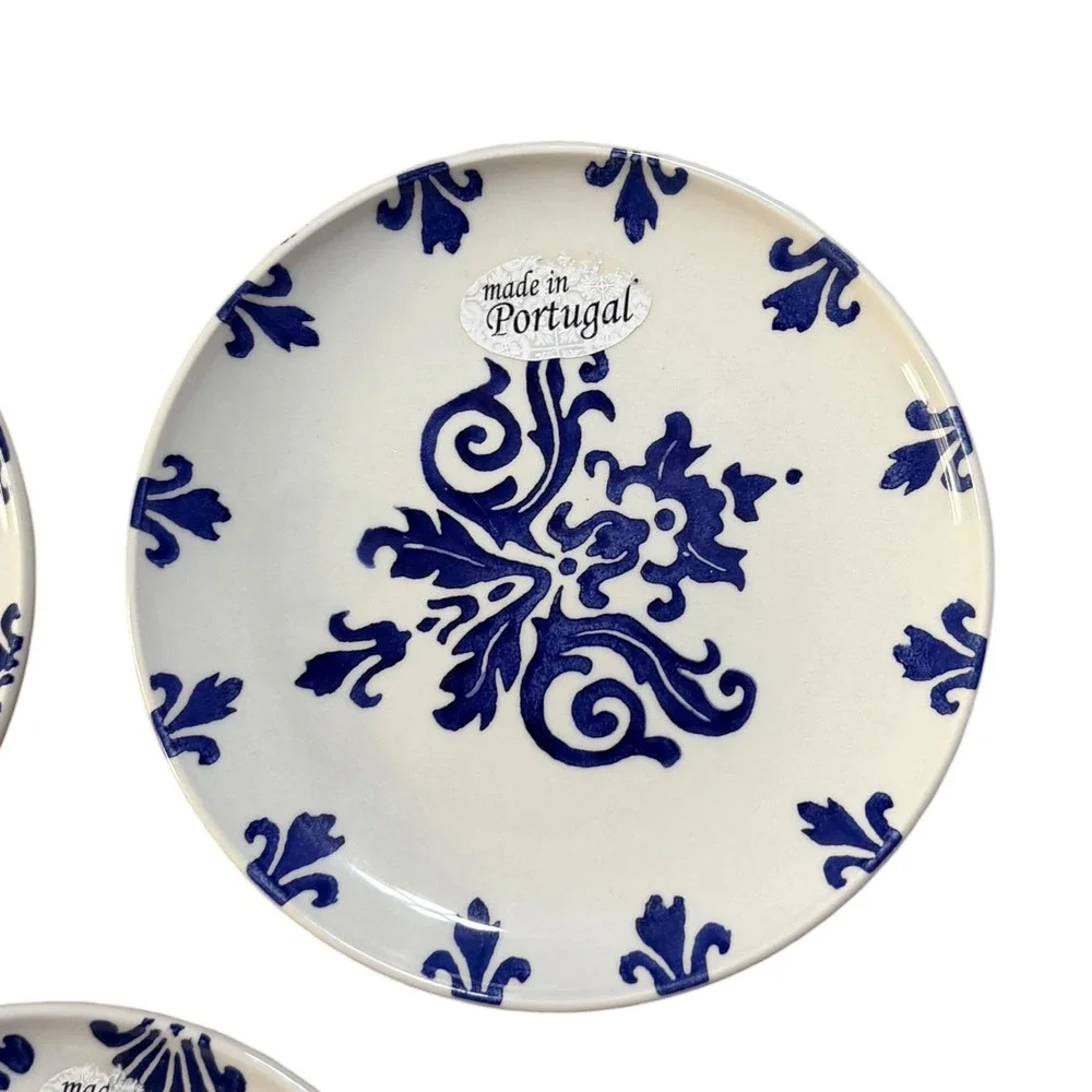 CMG Hand Made in Portugal Blue White Ceramic Appetizer Plates Set of 3 6.5